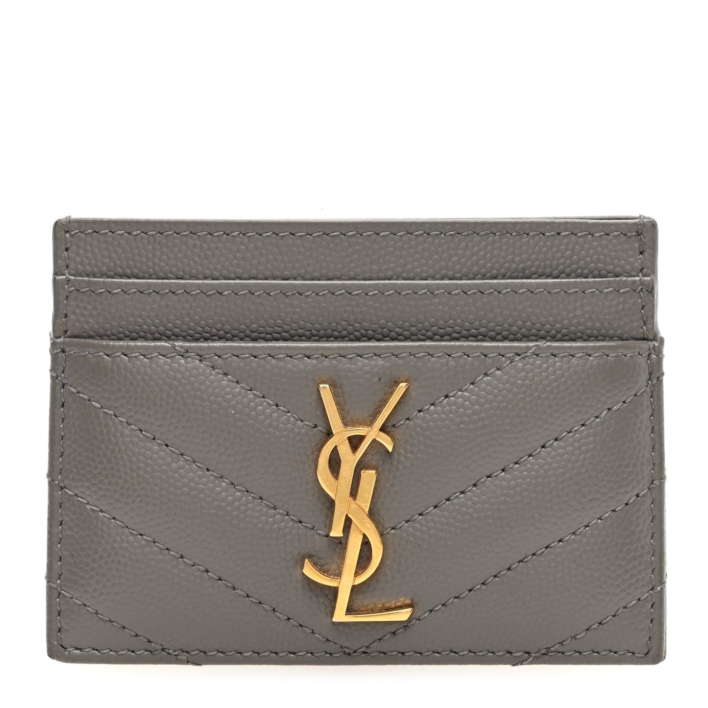 Grain De Poudre Matelasse Chevron Monogram Credit Card Case Fog