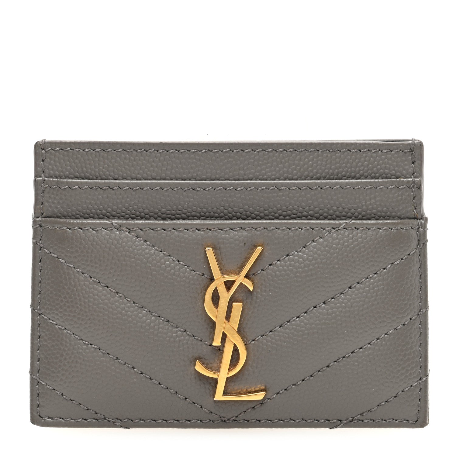 Saint Laurent Grain De Poudre Matelasse Chevron Monogram Credit Card Case Fog 1 of 7