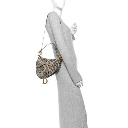 Christian Dior Calfskin Plan De Paris Printed Saddle Bag With Strap Beige Black 2 of 10