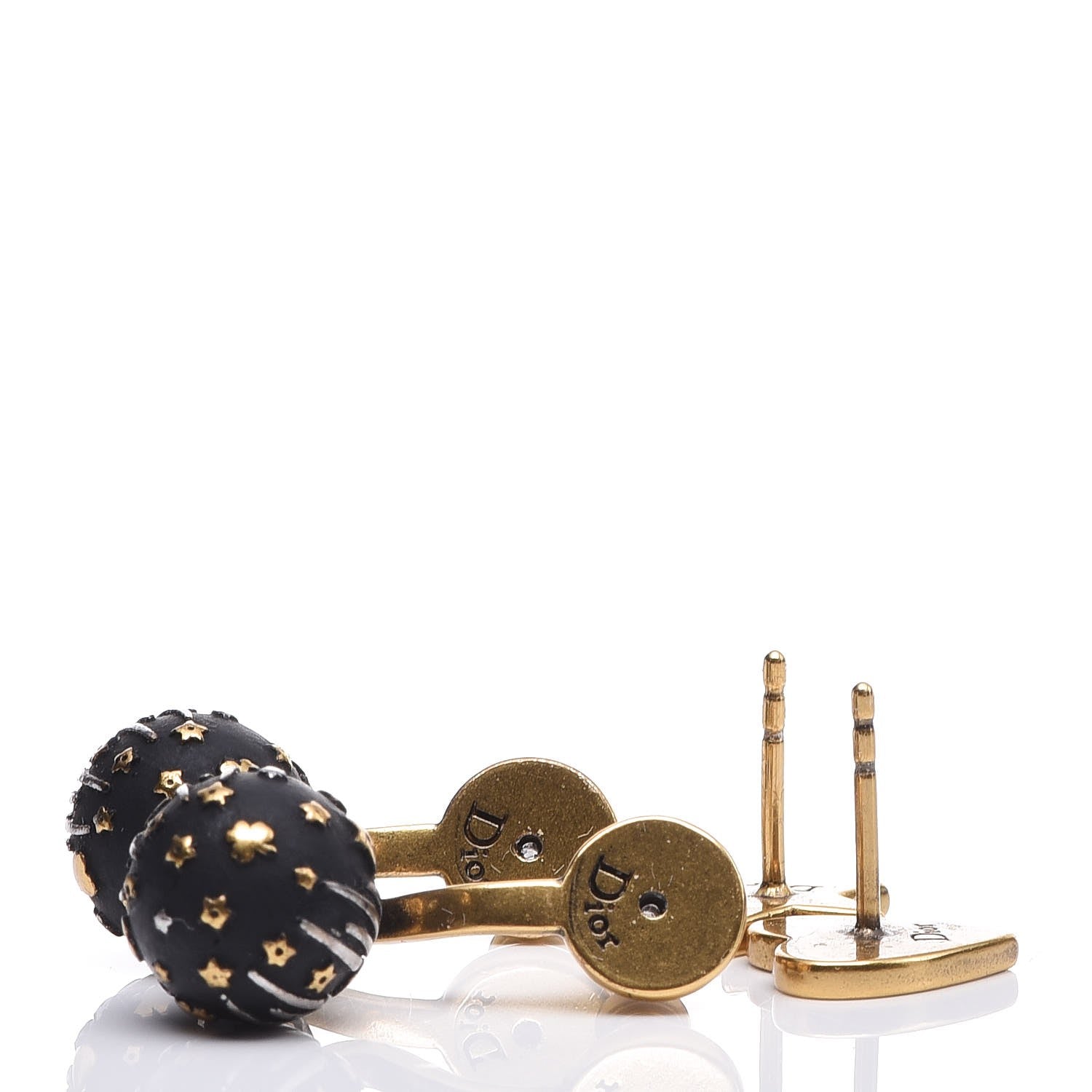 Christian Dior Metal Star Heart Earrings Black Gold 4 of 10