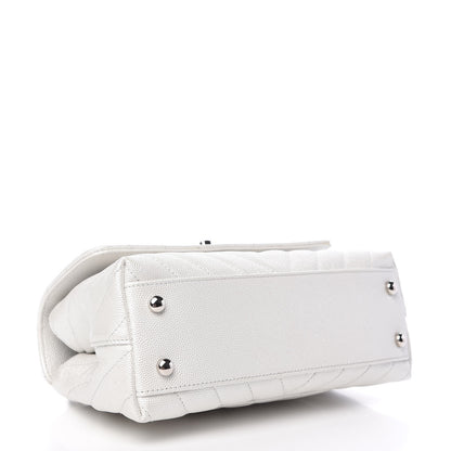Chanel Iridescent Caviar Chevron Quilted Mini Coco Handle Flap White 4 of 9