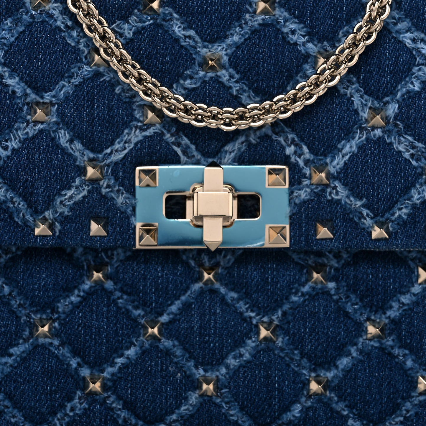 Denim Medium Rockstud Spike Shoulder Bag Denim