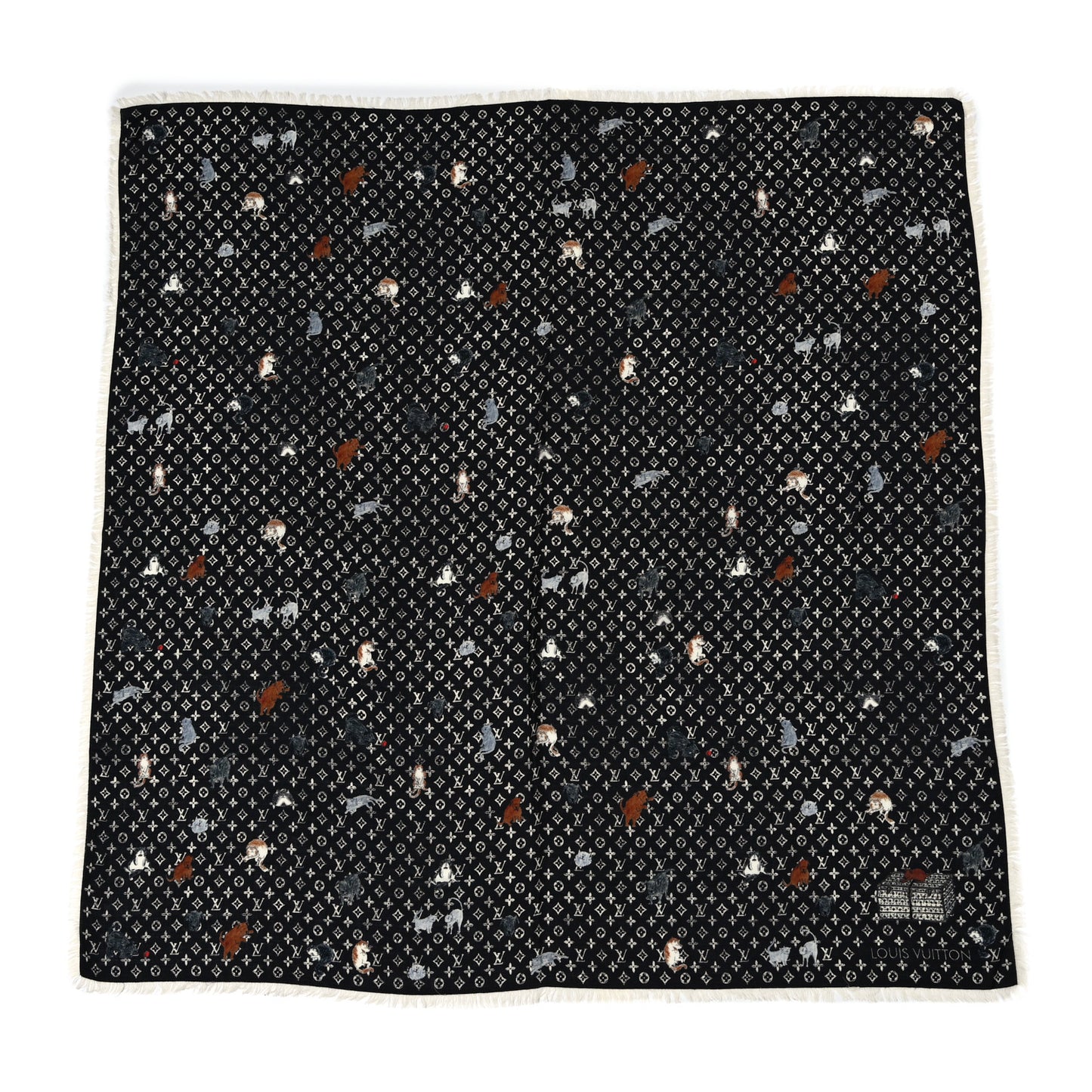 Silk Catogram Classic Square Scarf Black