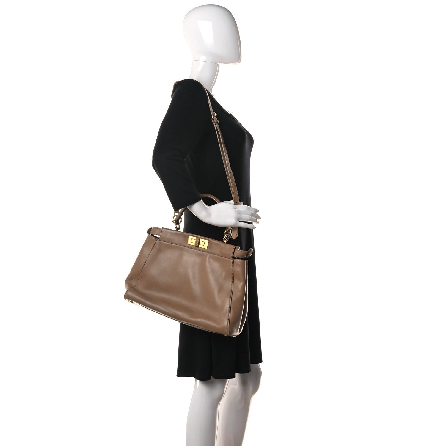 Fendi Calfskin Medium Peekaboo Iconic Satchel Tan 2 of 37