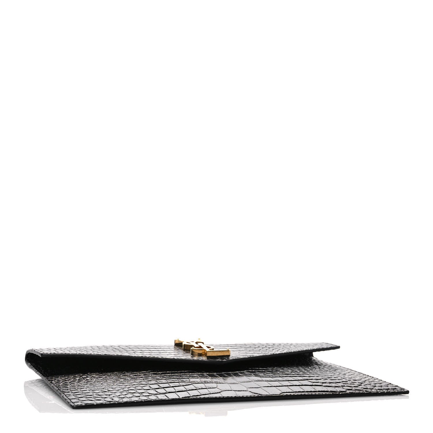 Saint Laurent Calfskin Crocodile Embossed Uptown Monogram Clutch Black 4 of 7