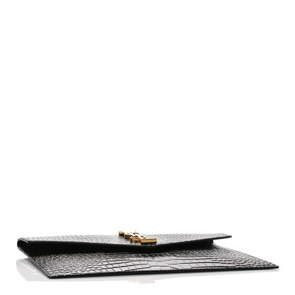 Saint Laurent Calfskin Crocodile Embossed Uptown Monogram Clutch Black 4 of 7