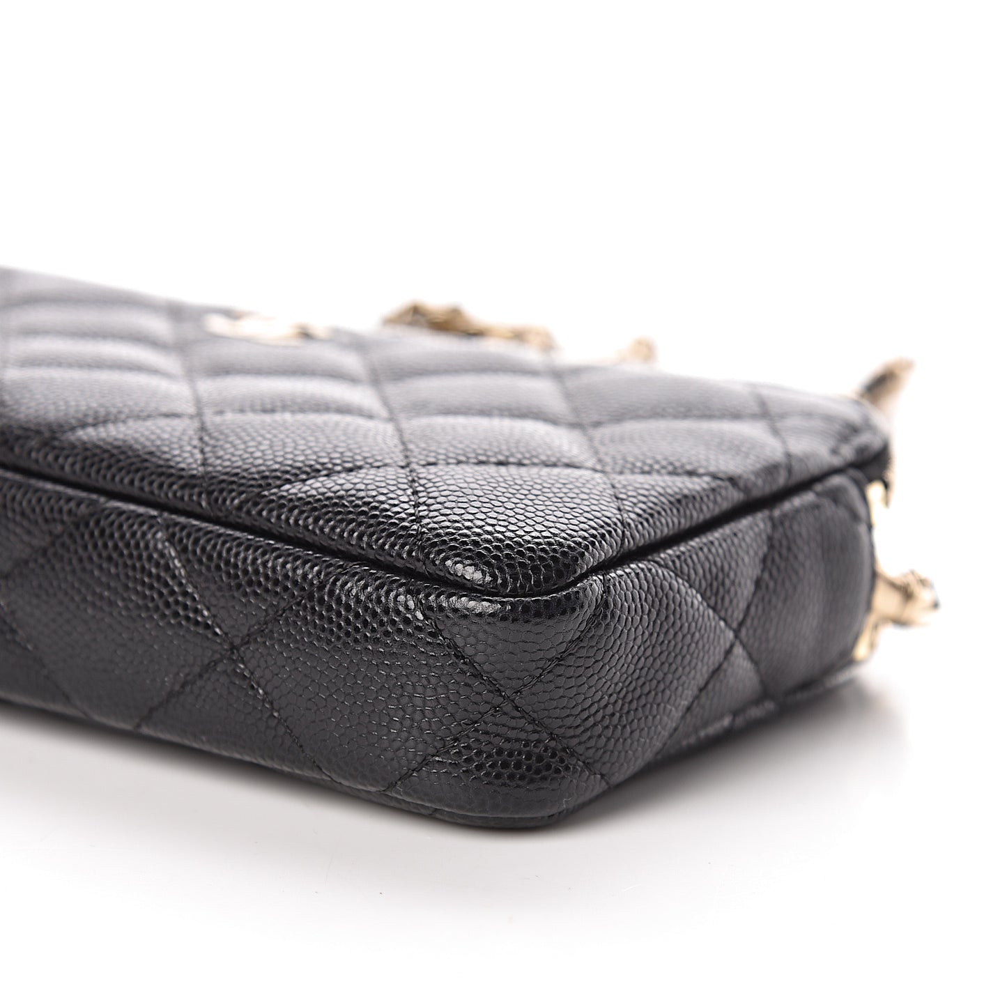 Caviar Quilted Small Clutch With Chain Black