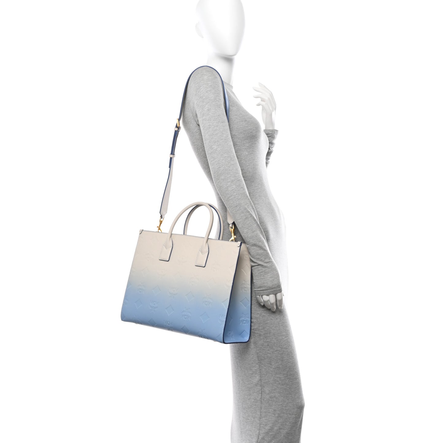 Calfskin Gradation Monogram Large Munchen Tote Blue