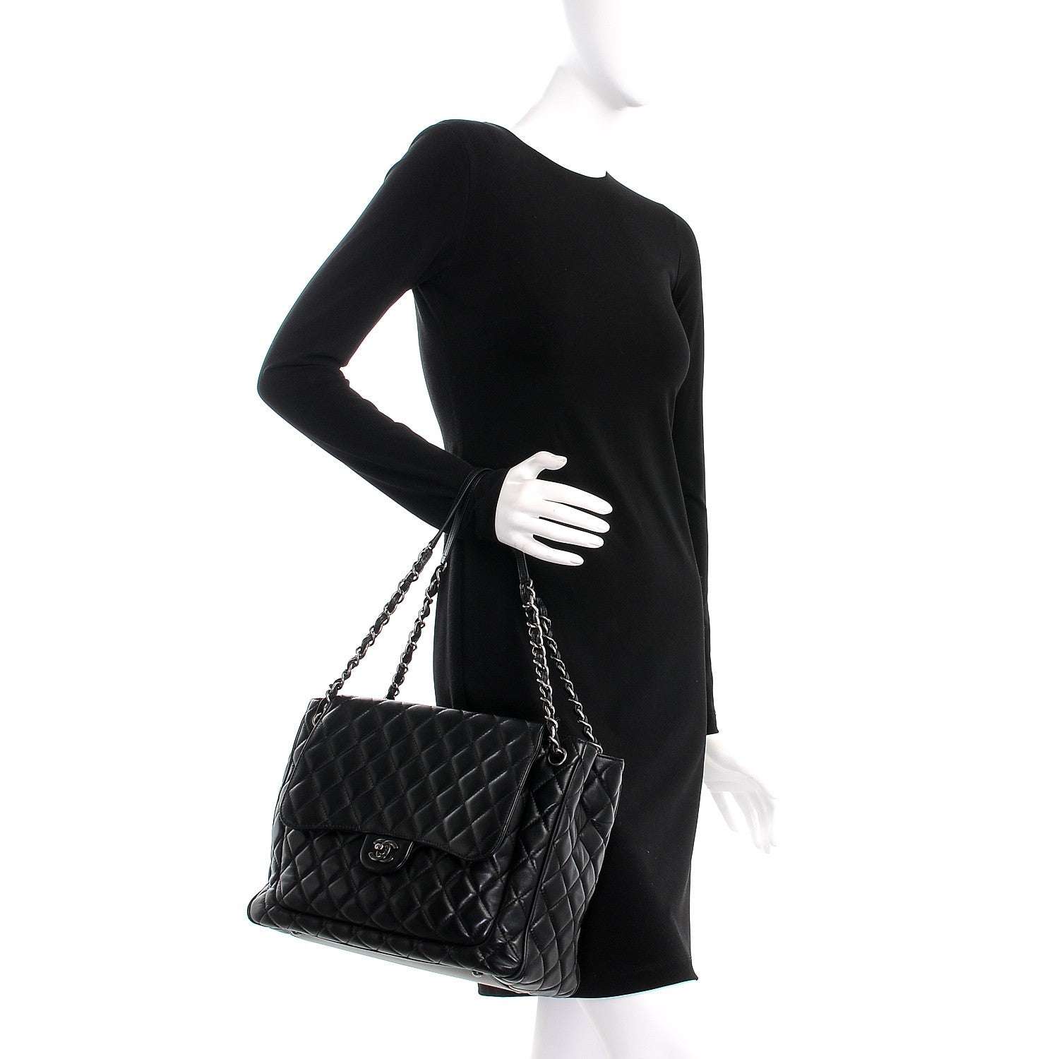 Chanel Lambskin Quilted Front Flap Tote Black 2 of 15