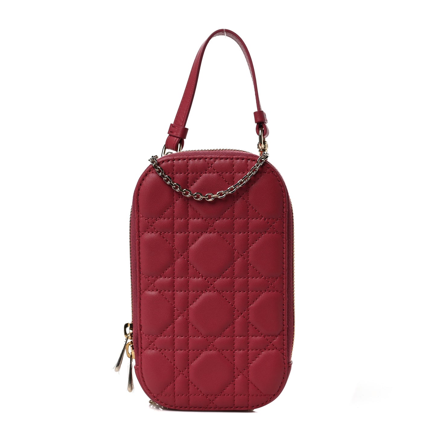 Lambskin Cannage Lady Dior Phone Holder Red