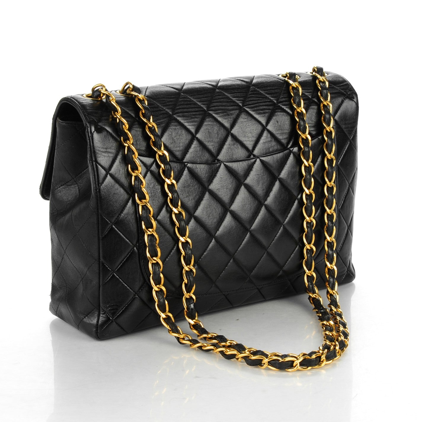 Lambskin Quilted Jumbo Single Flap Black
