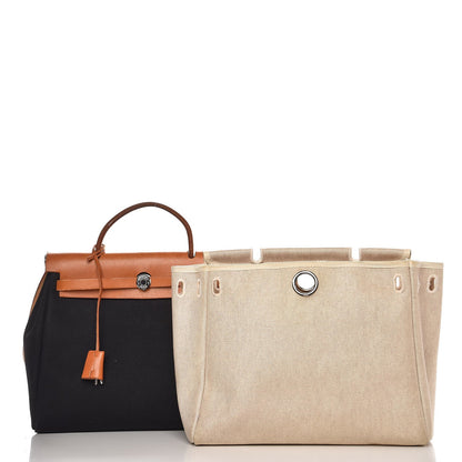 Hermes Toile Vache Calfskin Herbag 30 PM Black Natural 13 of 21