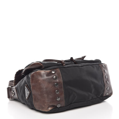 Prada Tessuto Nylon Calfskin Studded Shoulder Bag Bruciato 4 of 12
