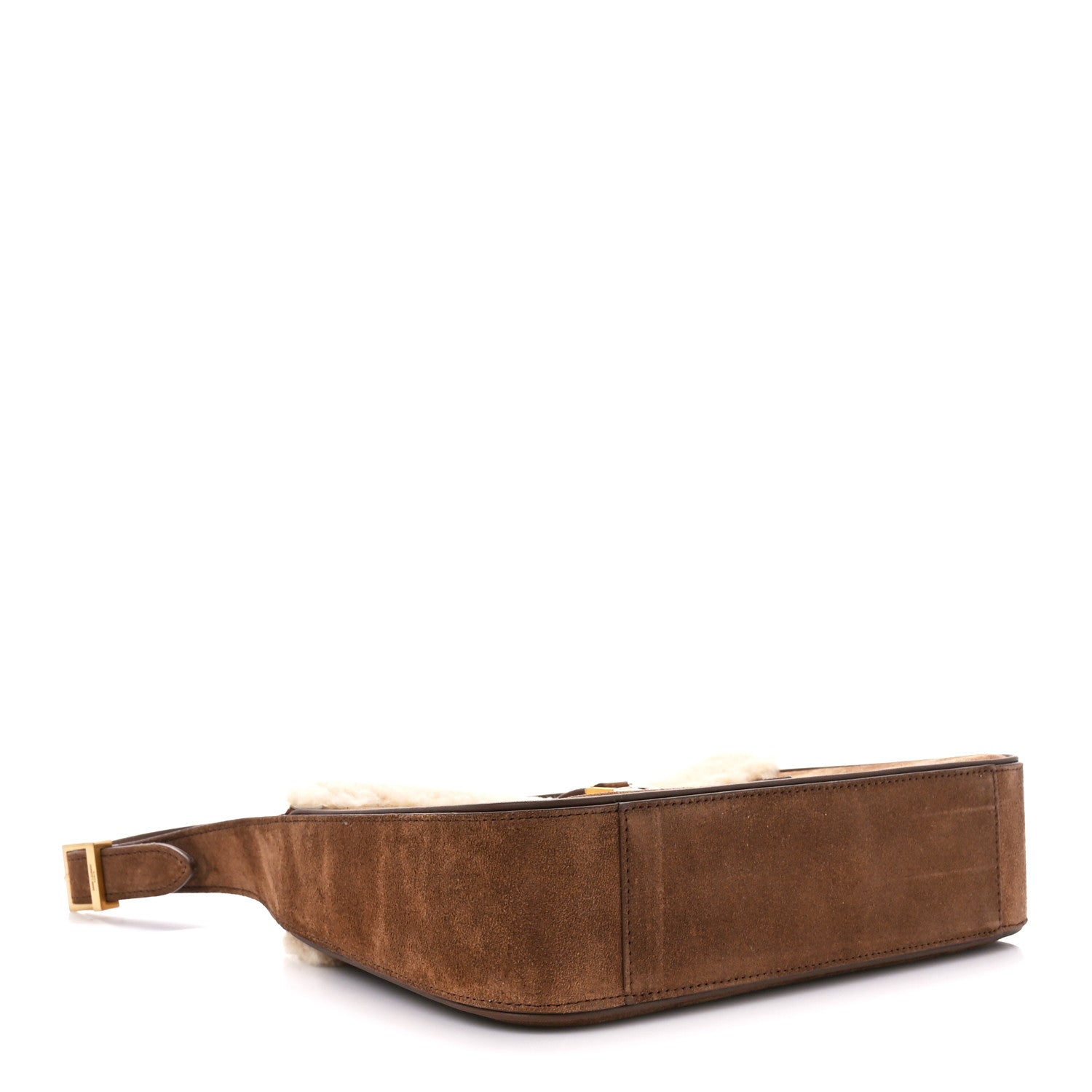 Saint Laurent Suede Calfskin Shearling Le 5 A 7 Hobo Dark Cigar Natural Beige 4 of 11