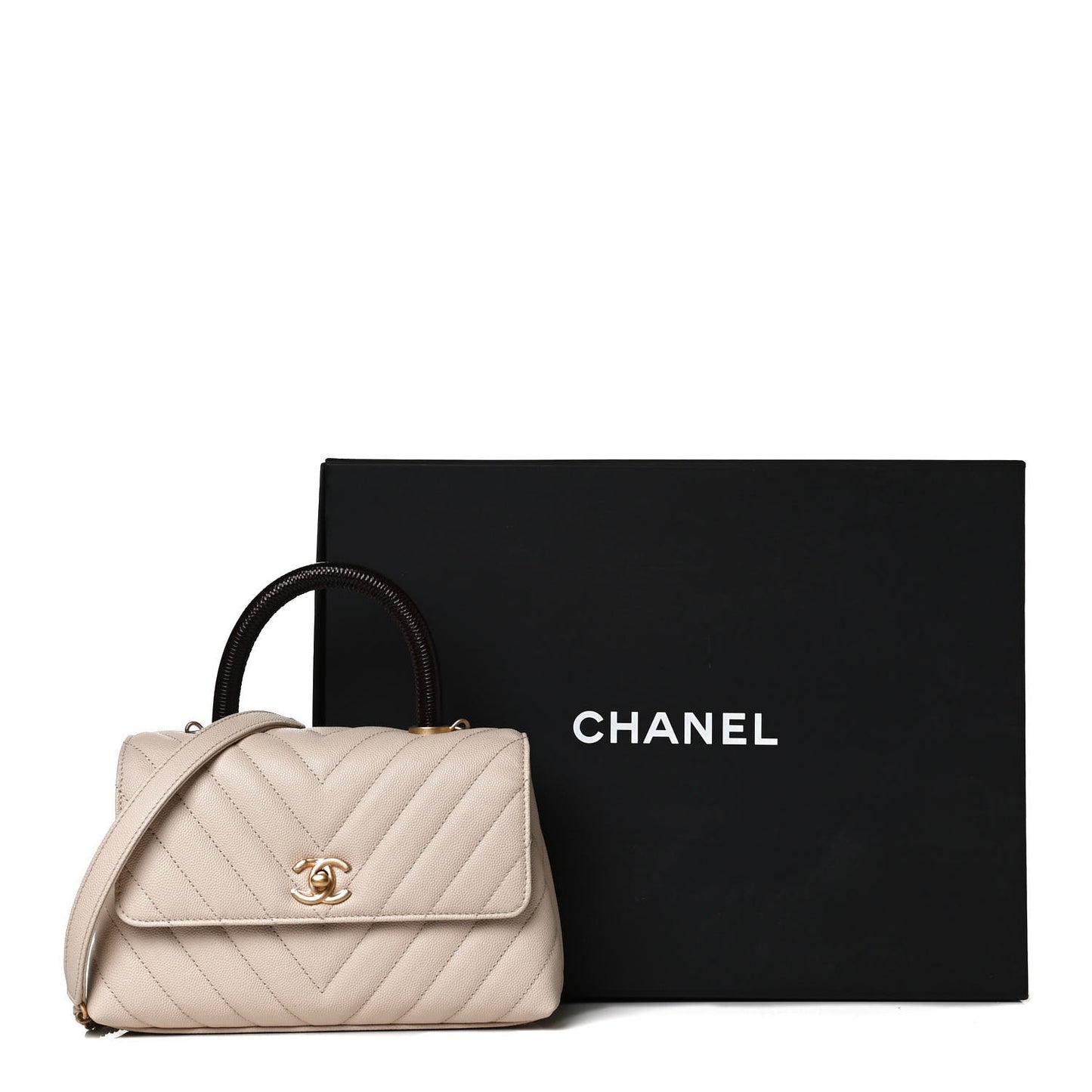 Caviar Lizard Chevron Quilted Mini Coco Handle Flap Ivory