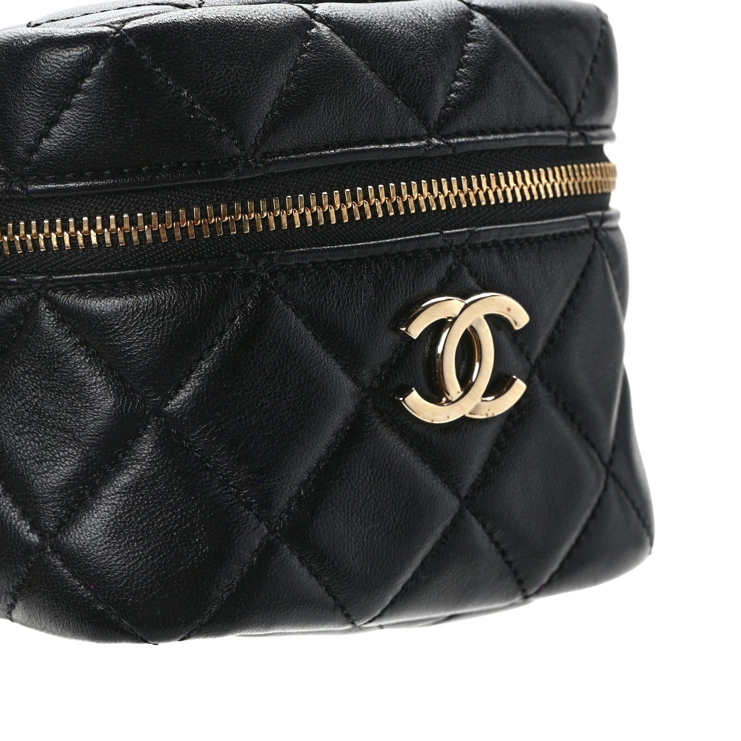 Lambskin Quilted Cube Chain Wristlet Case Black