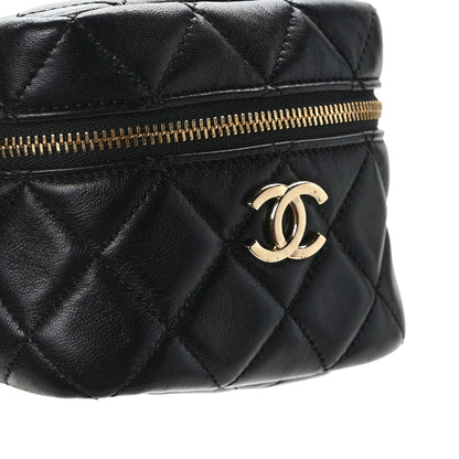 Chanel Lambskin Quilted Cube Chain Wristlet Case Black 10 of 14