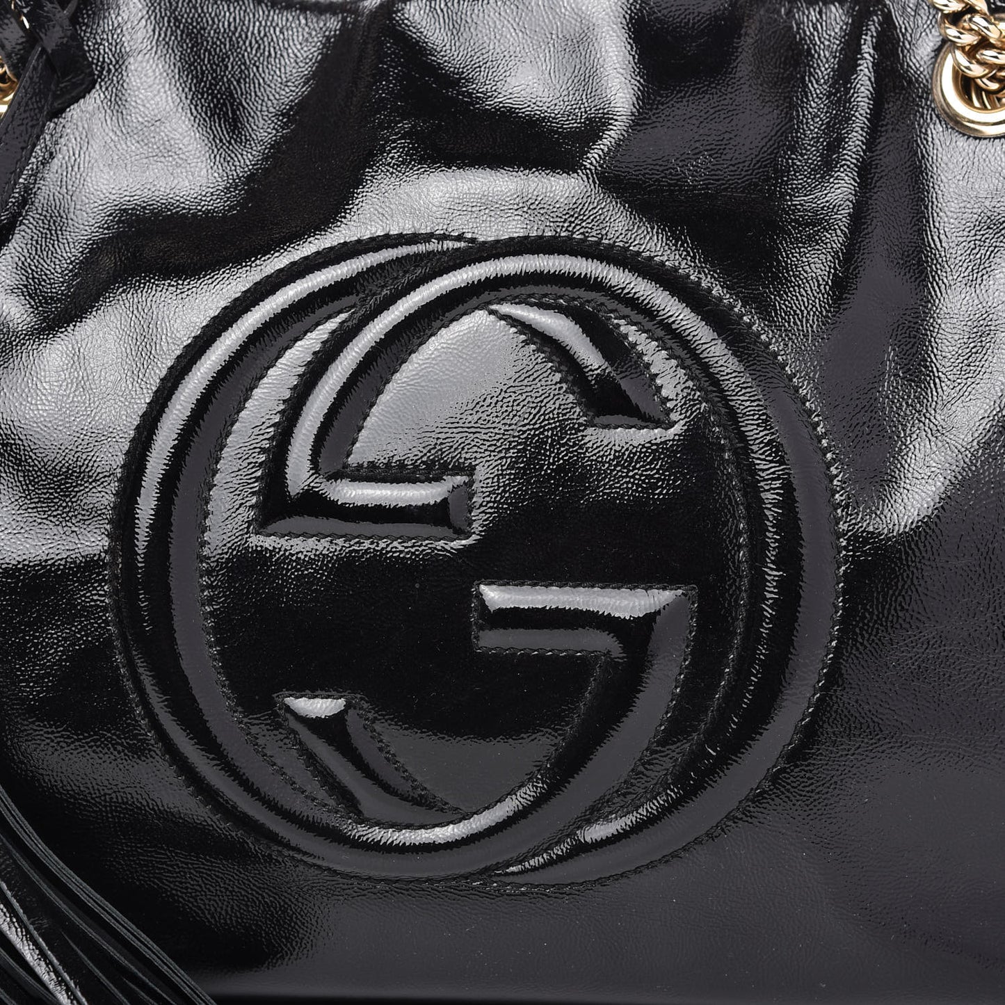 Patent Medium Soho Chain Shoulder Bag Black