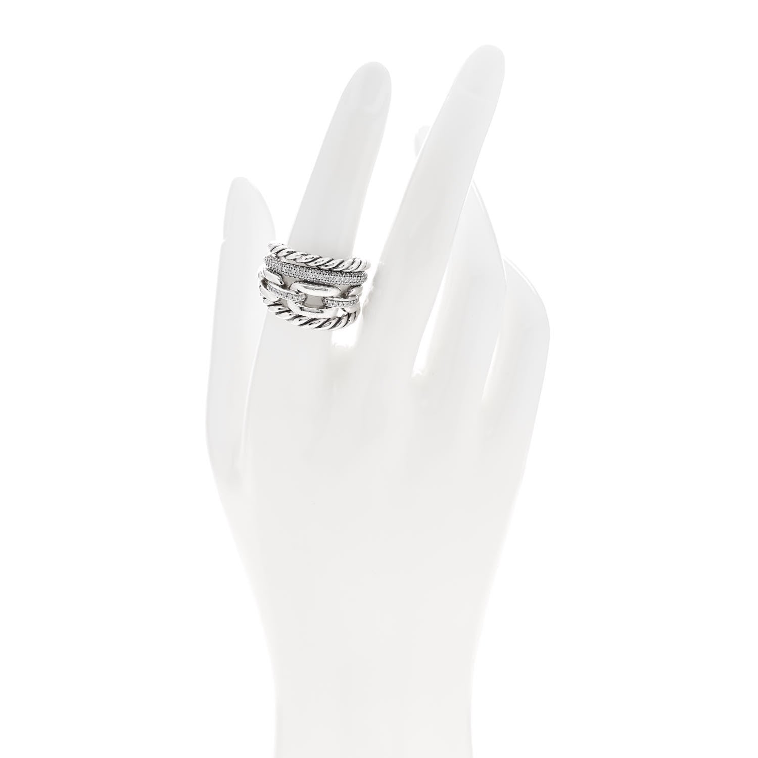 David Yurman Sterling Silver Diamond Wellesley Four-Row Ring 54 7 2 of 4