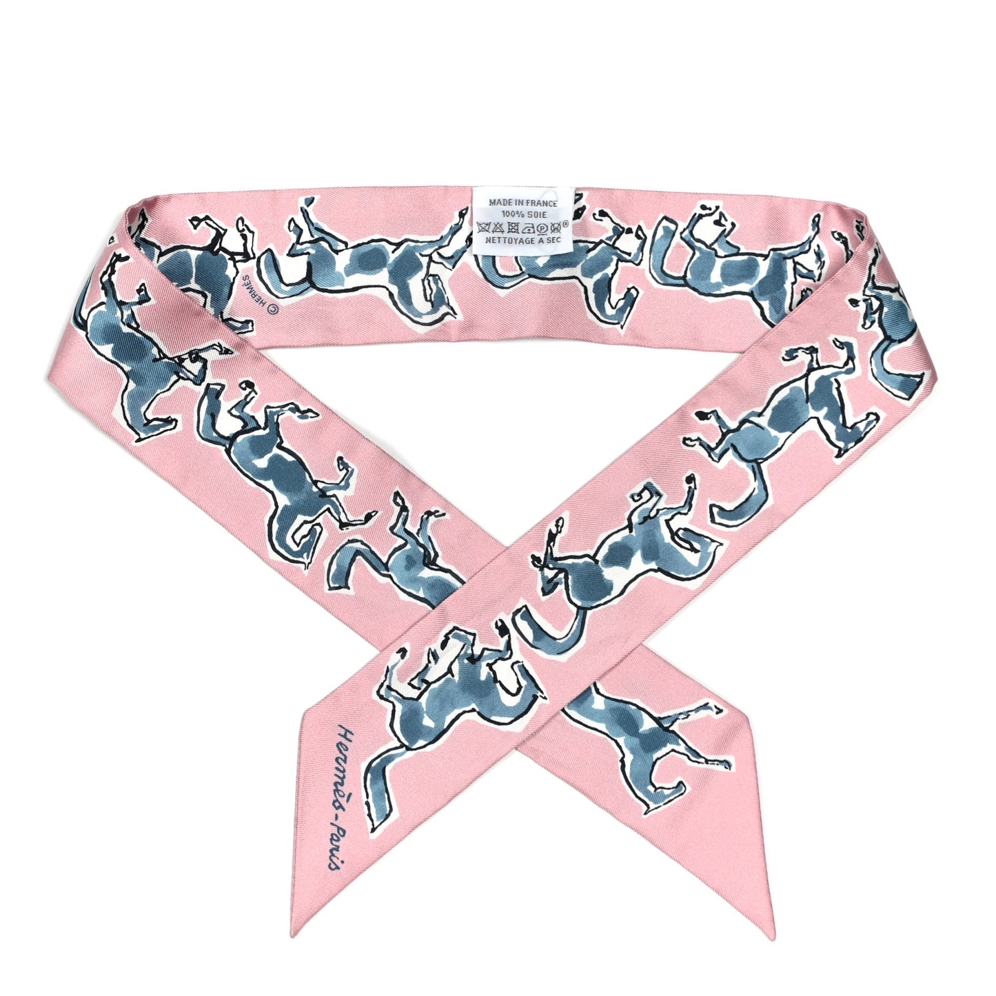 Silk Chevaux En Liberte Twilly Vieux Rose Bleu