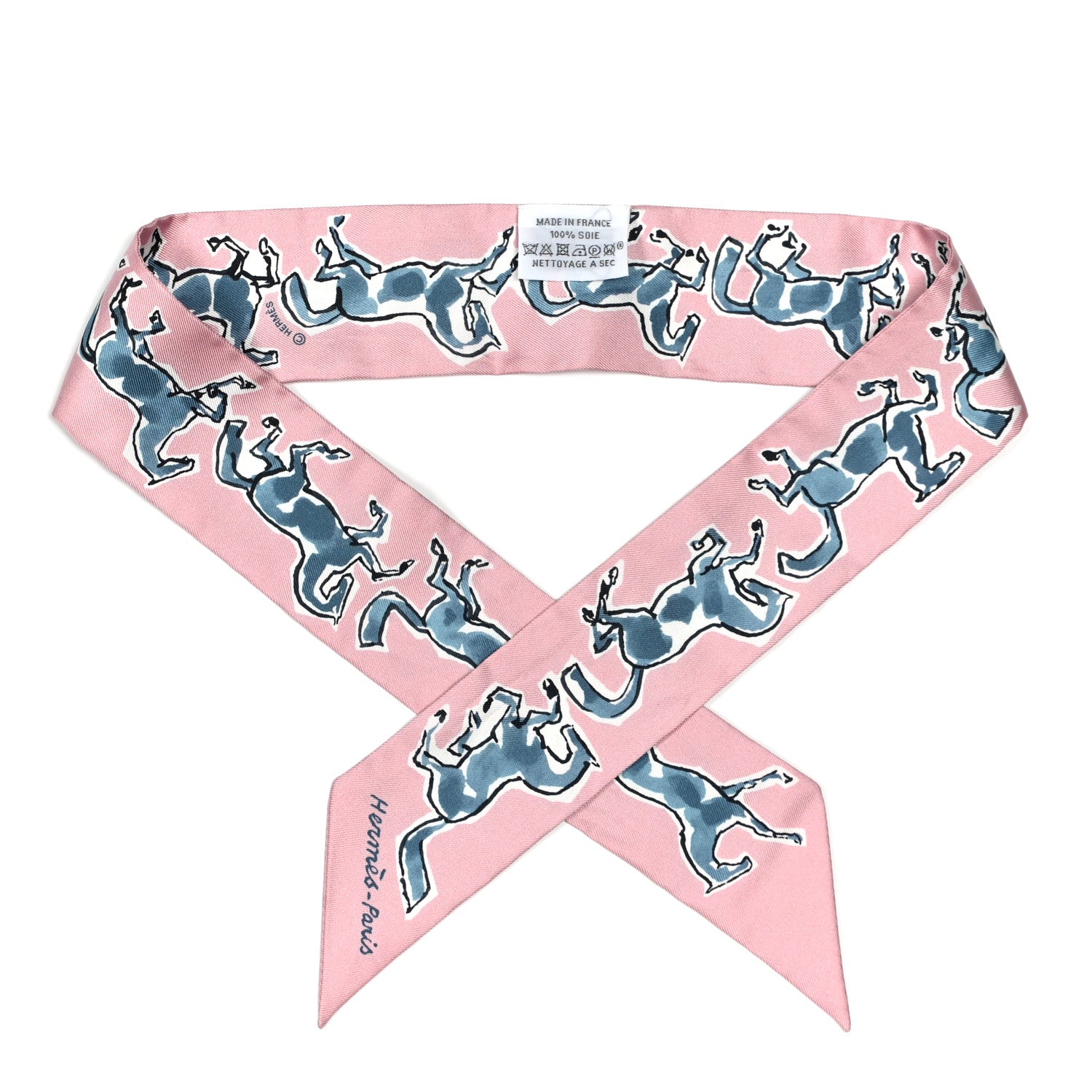 Hermes Silk Chevaux En Liberte Twilly Vieux Rose Bleu 1 of 4