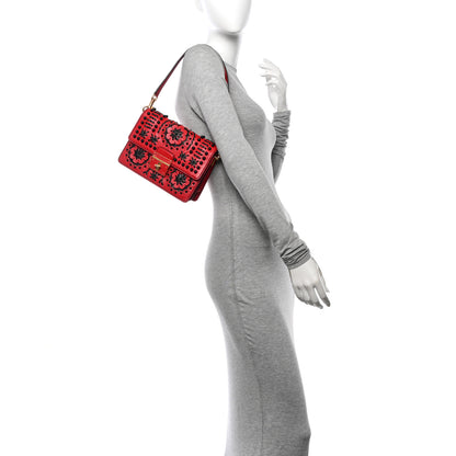 Dolce & Gabbana Calfskin Woven Beaded Top Handle Box Bag Red Black 2 of 14