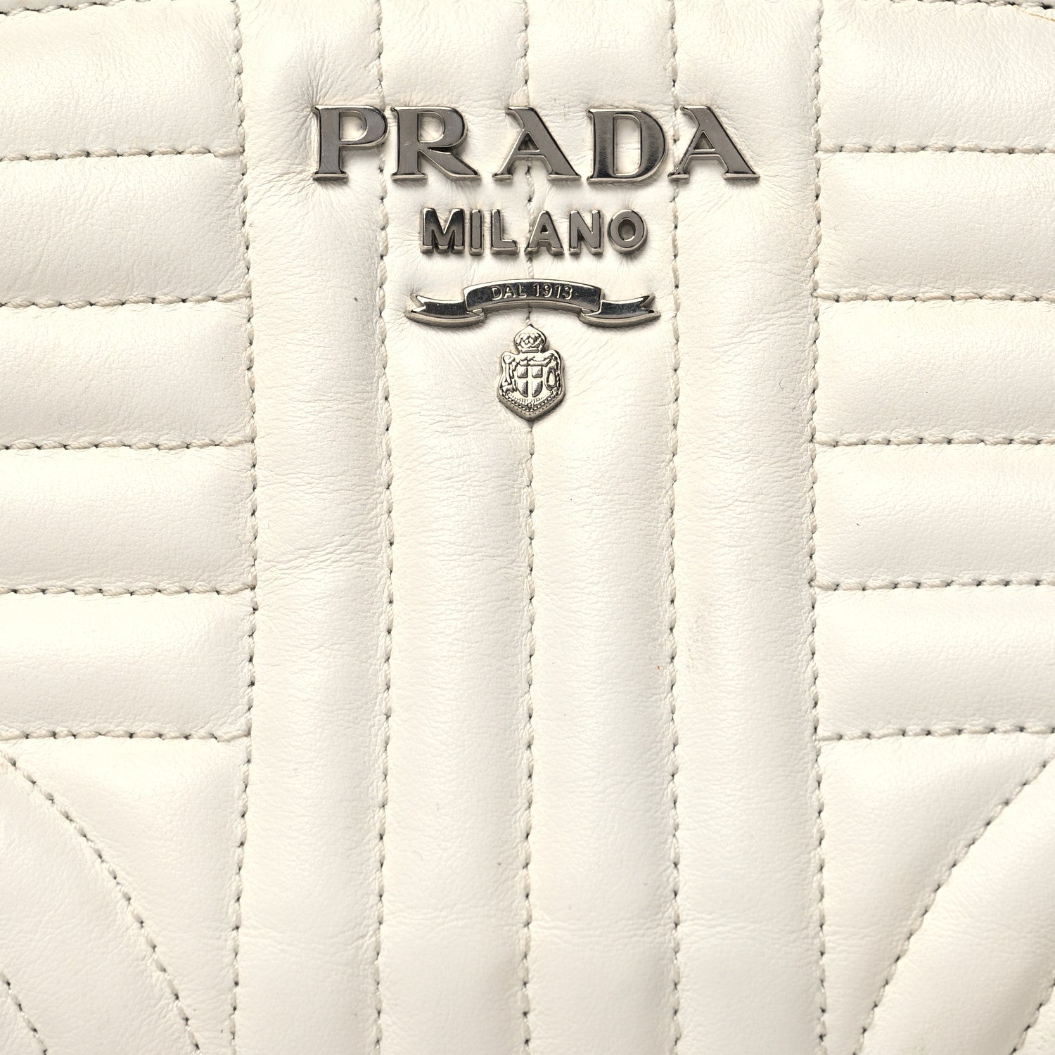 Prada Soft Calfskin Stitched Diagramme Wristlet Pouch White 8 of 12