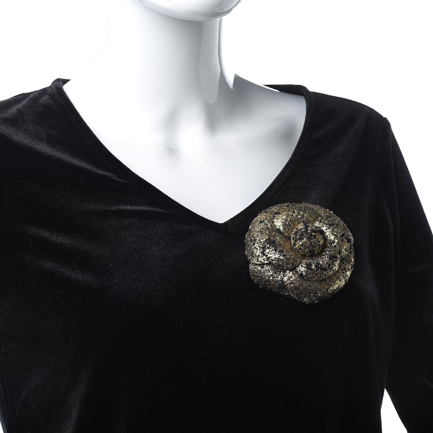 Metallic Tweed Camellia Brooch Gold Black