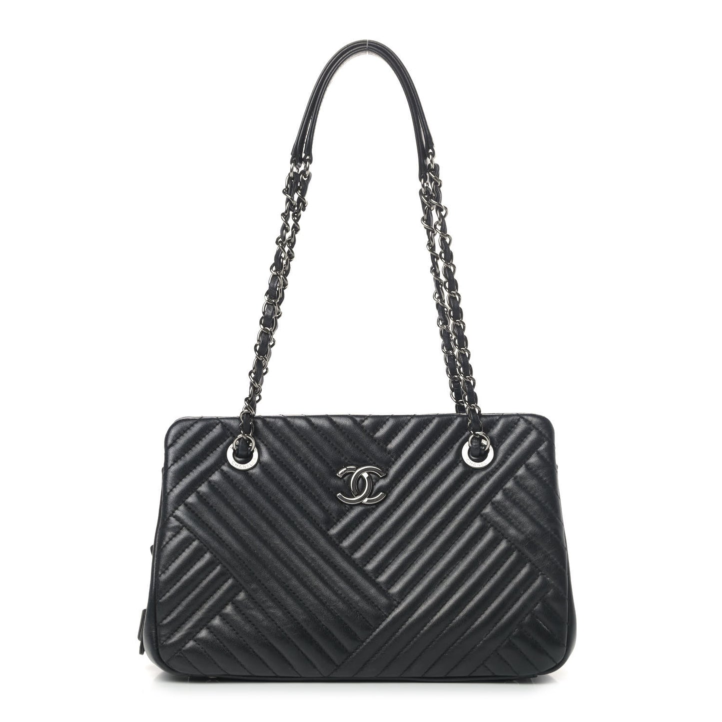 Lambskin Quilted CC Crossing Shopping Tote Black