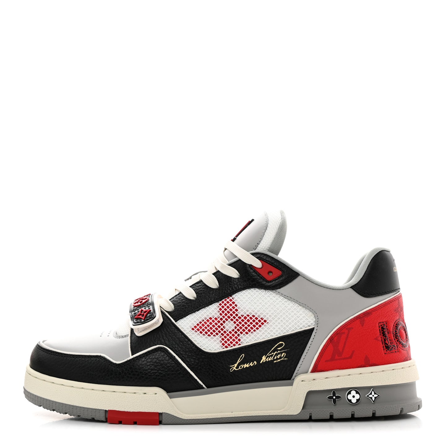 Calfskin Monogram Mens LV Trainer Sneakers 10 Grey Red Black