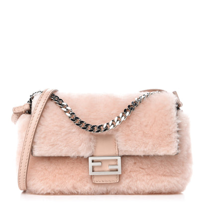 Fendi Shearling Shiny Nappa Micro Baguette Light Rose 1 of 9