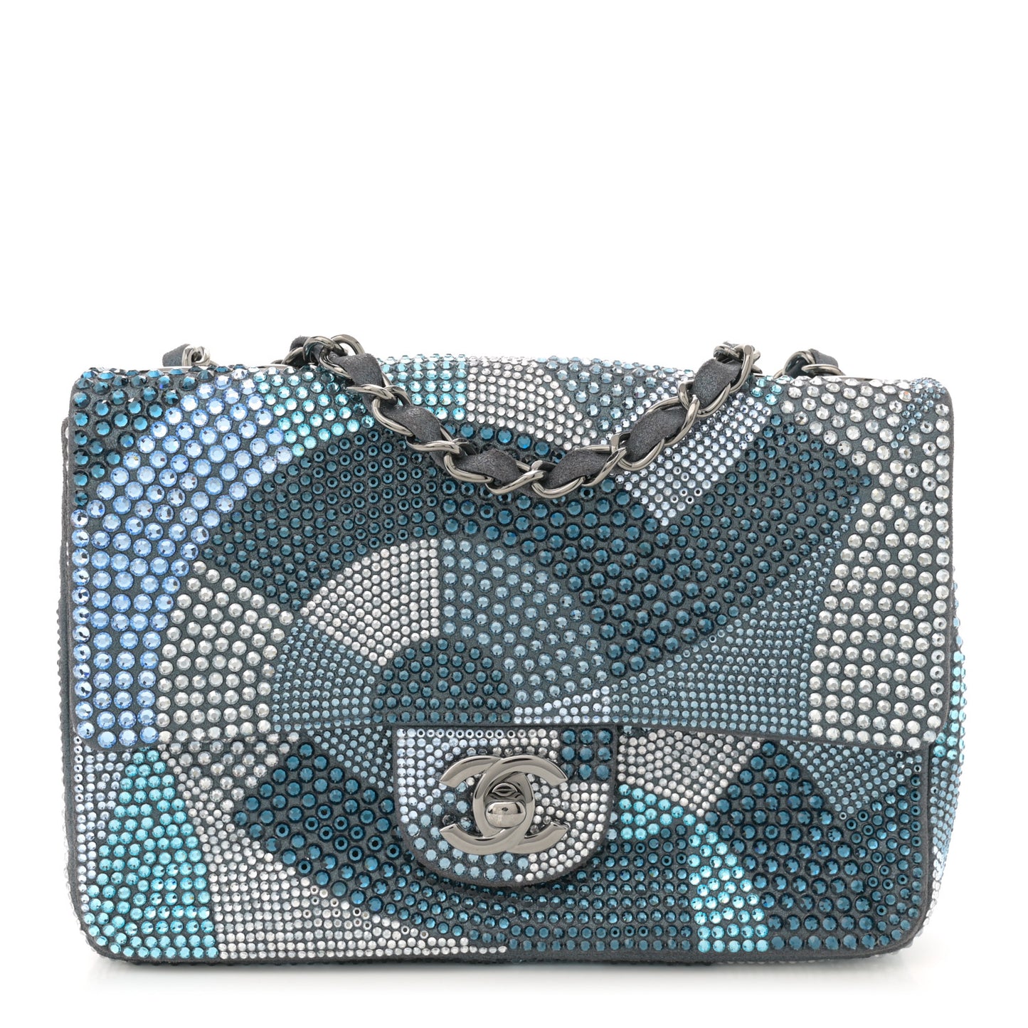 Iridescent Calfskin Strass Small Flap Blue