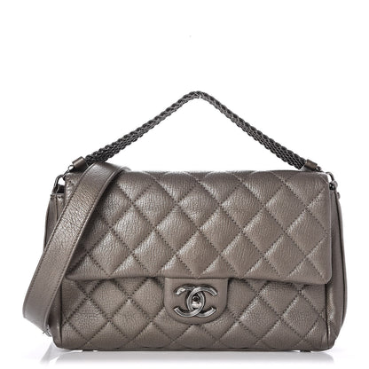 Chanel Metallic Goatskin Quilted Chain Handle Flap Pewter 1 of 7