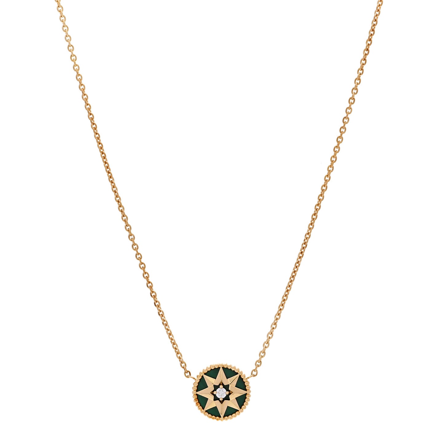 18K Yellow Gold Diamond Malachite Rose Des Vents Necklace
