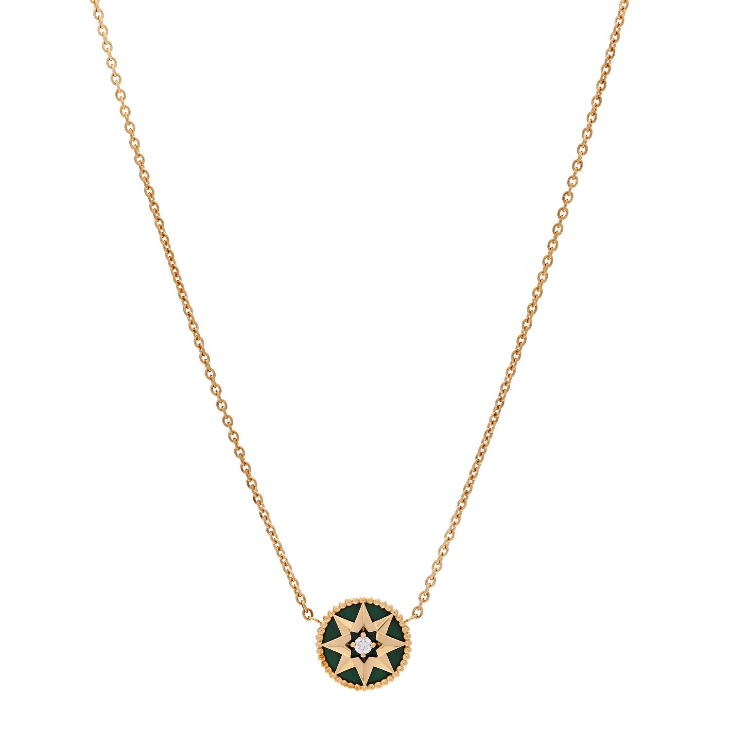 Christian Dior 18K Yellow Gold Diamond Malachite Rose Des Vents Necklace 1 of 6