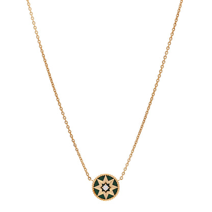 Christian Dior 18K Yellow Gold Diamond Malachite Rose Des Vents Necklace 1 of 6