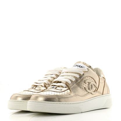Chanel Laminated Calfskin CC Womens Sneakers 36.5 Golden 4 of 12