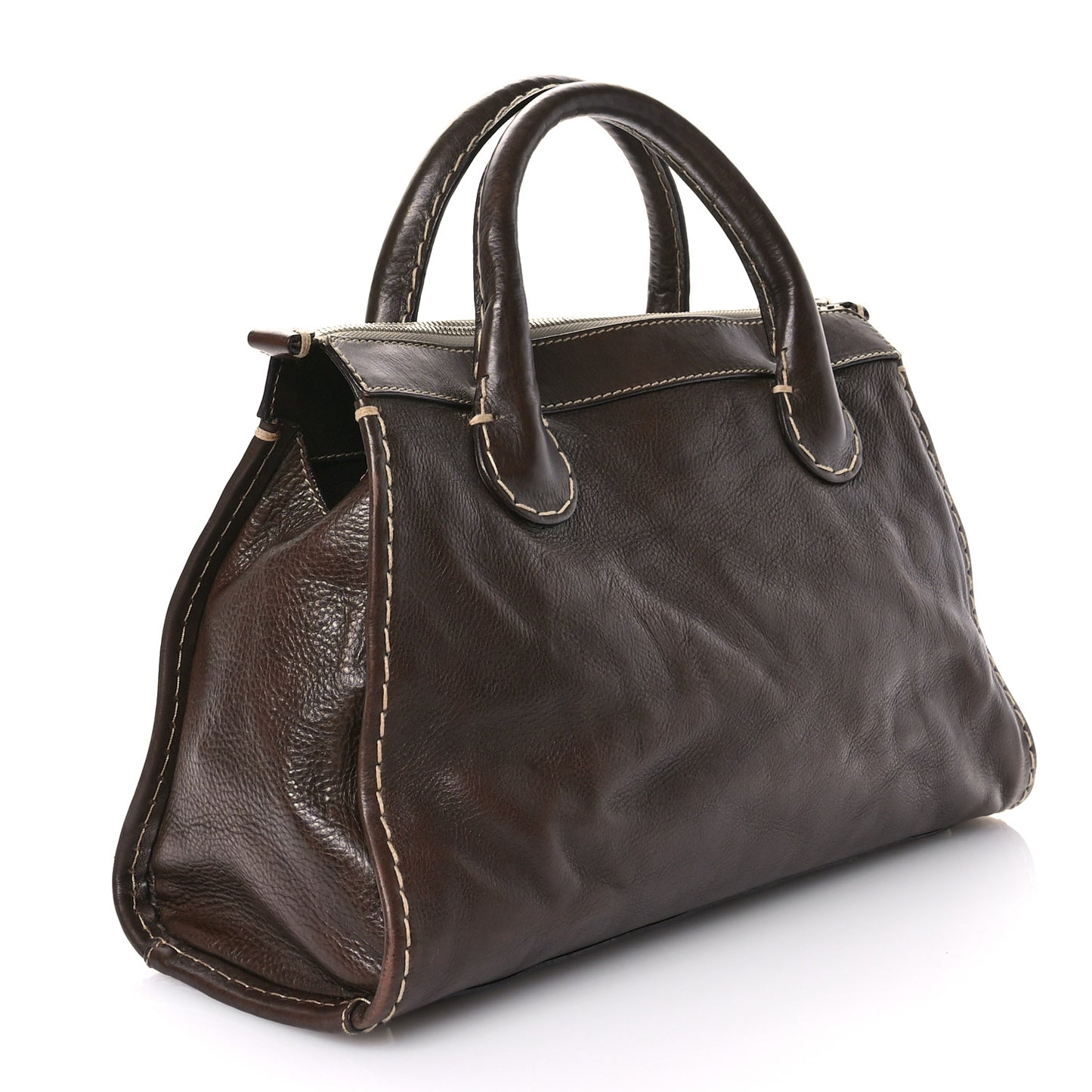 Shiny Tanned Calfskin Medium Edith Bag Brown