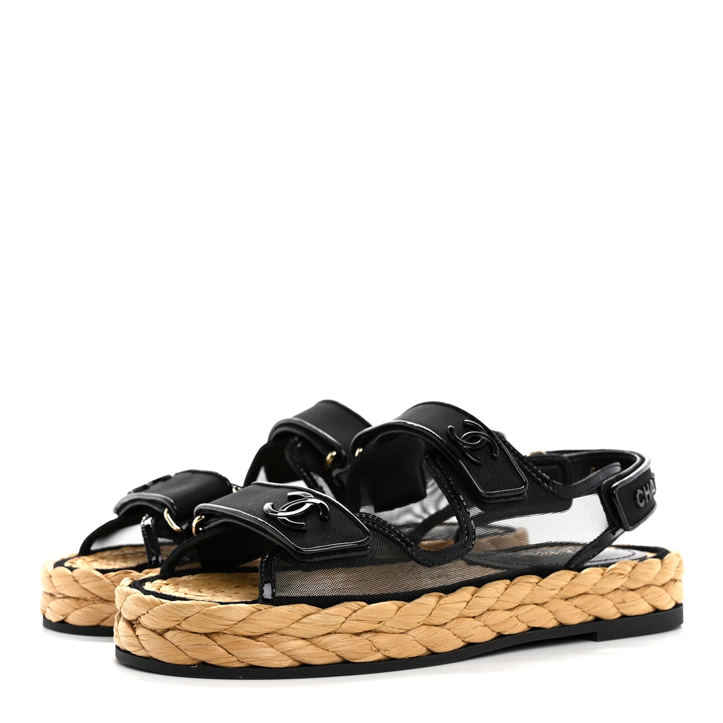 Mesh Patent Calfskin Velcro Dad Sandals 38 Black