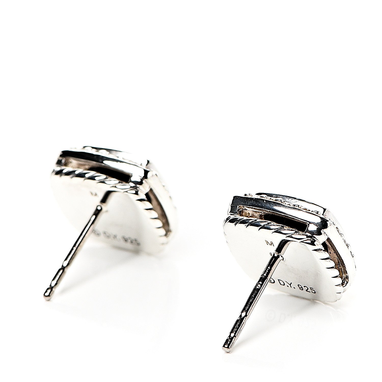 David Yurman Sterling Silver Diamond Black Onyx 7mm Petite Albion Earrings 2 of 3