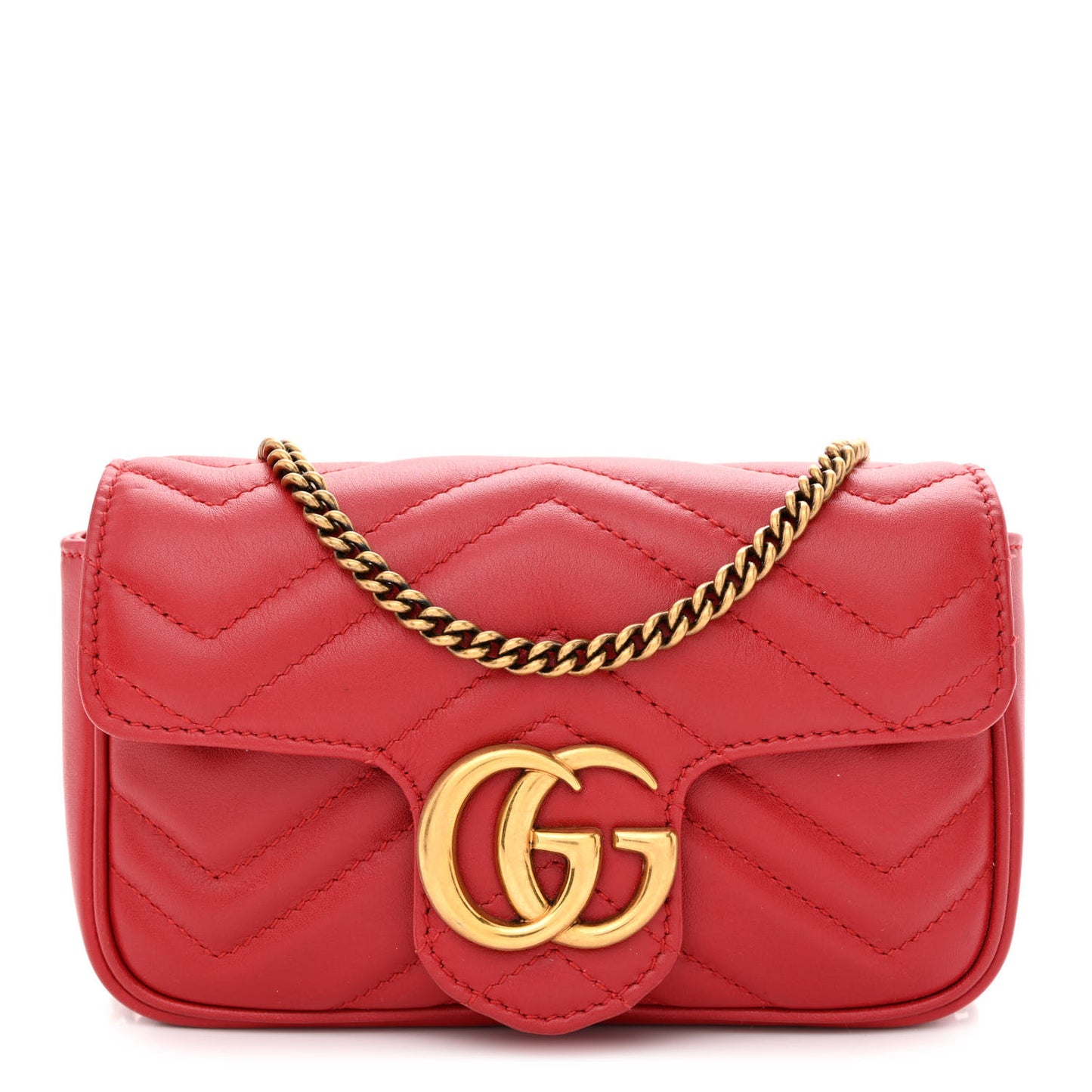 Calfskin Matelasse Super Mini GG Marmont Shoulder Bag Hibiscus Red