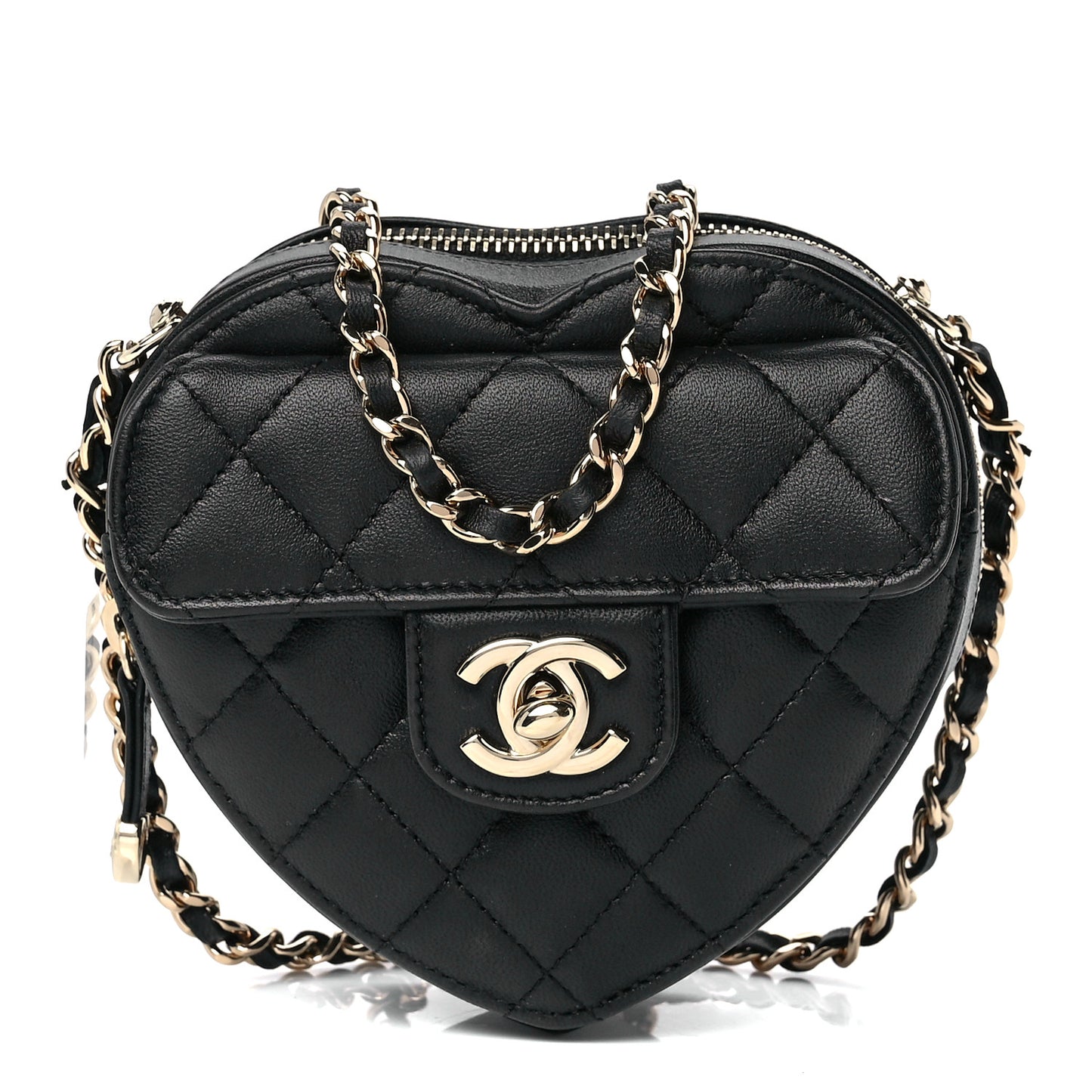 Lambskin Quilted CC In Love Heart Clutch With Chain Black