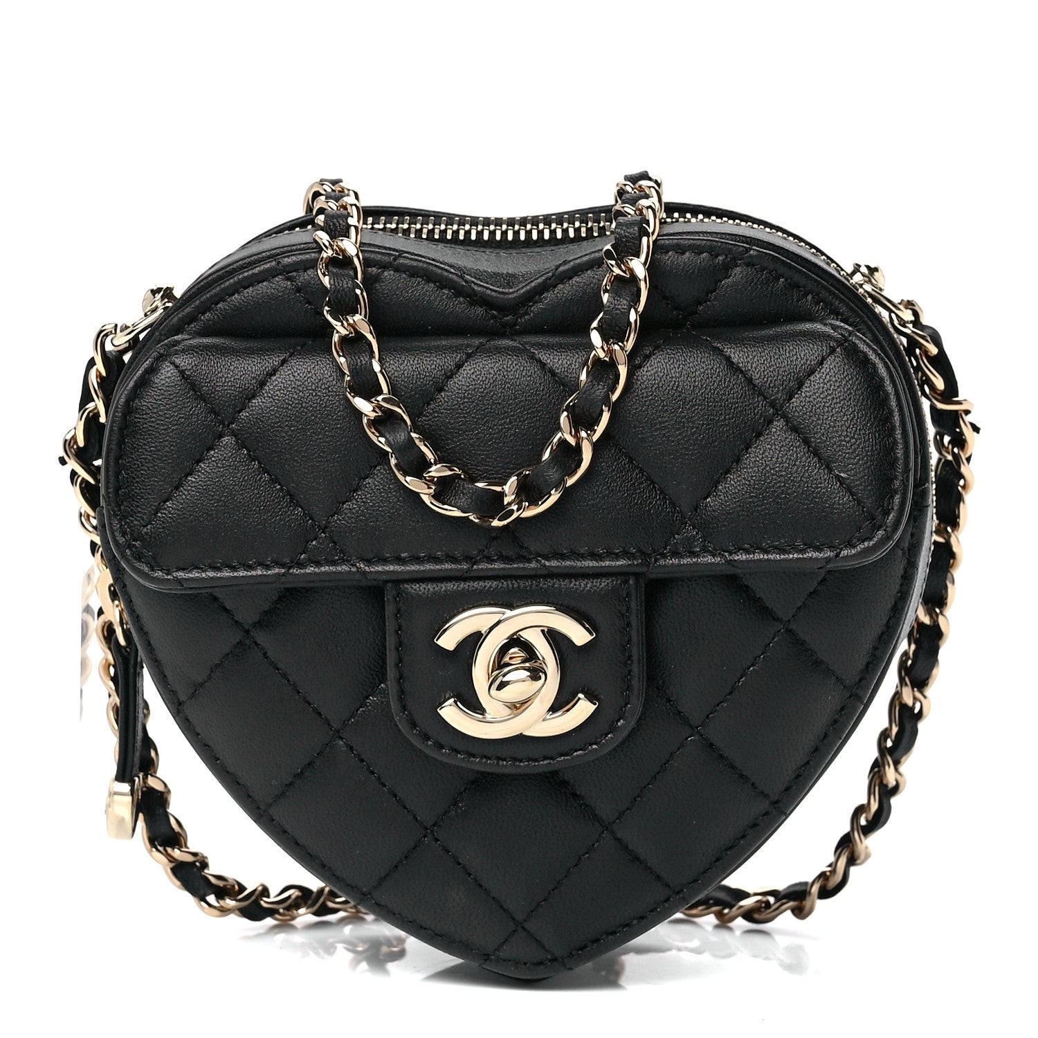Chanel Lambskin Quilted CC In Love Heart Clutch With Chain Black 1 of 13