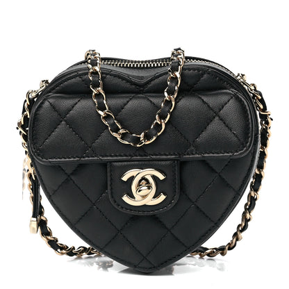 Chanel Lambskin Quilted CC In Love Heart Clutch With Chain Black 1 of 13