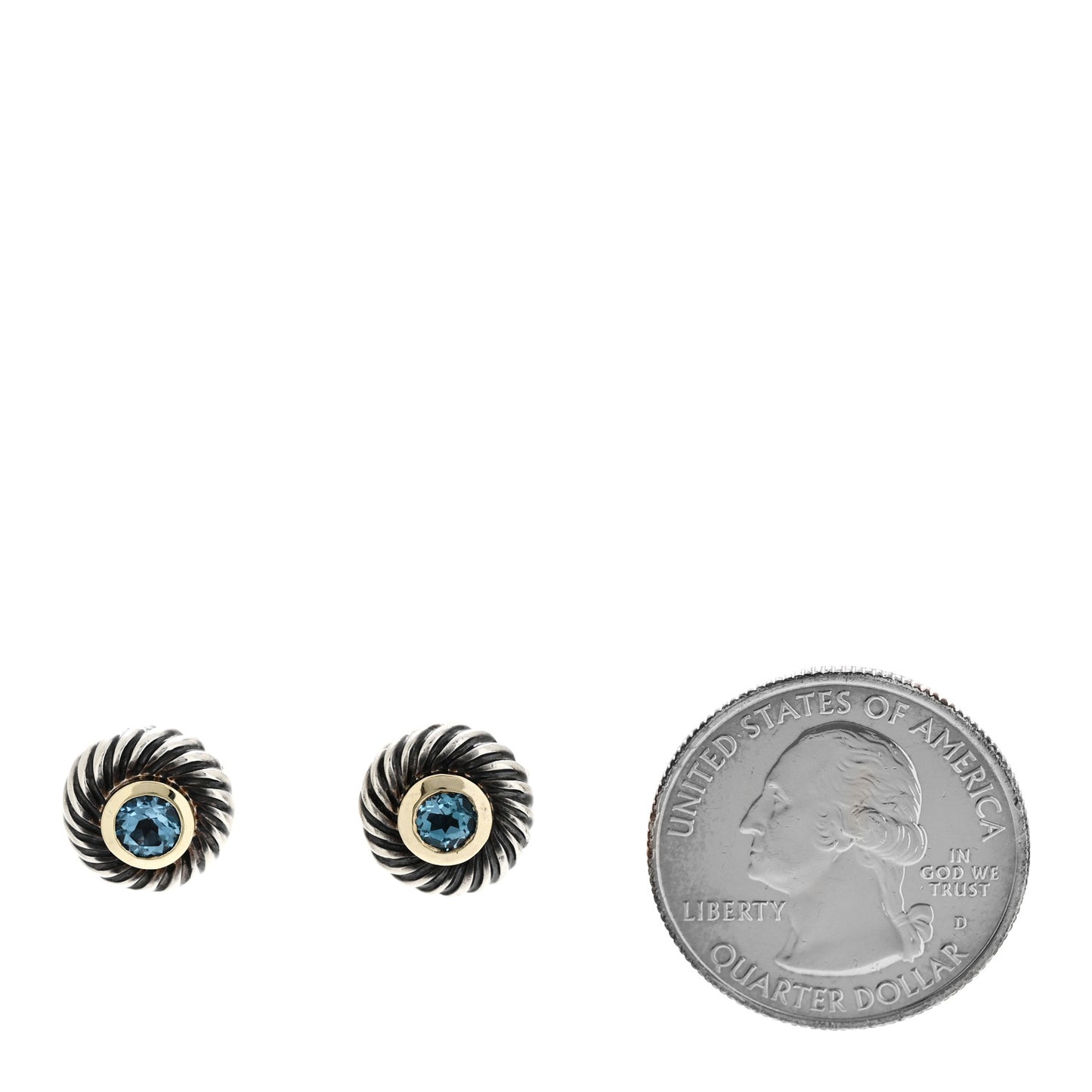 Sterling Silver 14K Yellow Gold Blue Topaz Cookie Cable Earrings