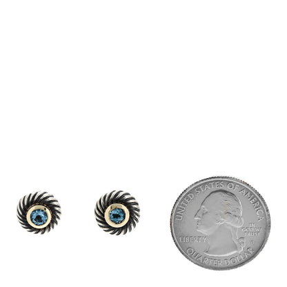 David Yurman Sterling Silver 14K Yellow Gold Blue Topaz Cookie Cable Earrings 2 of 4