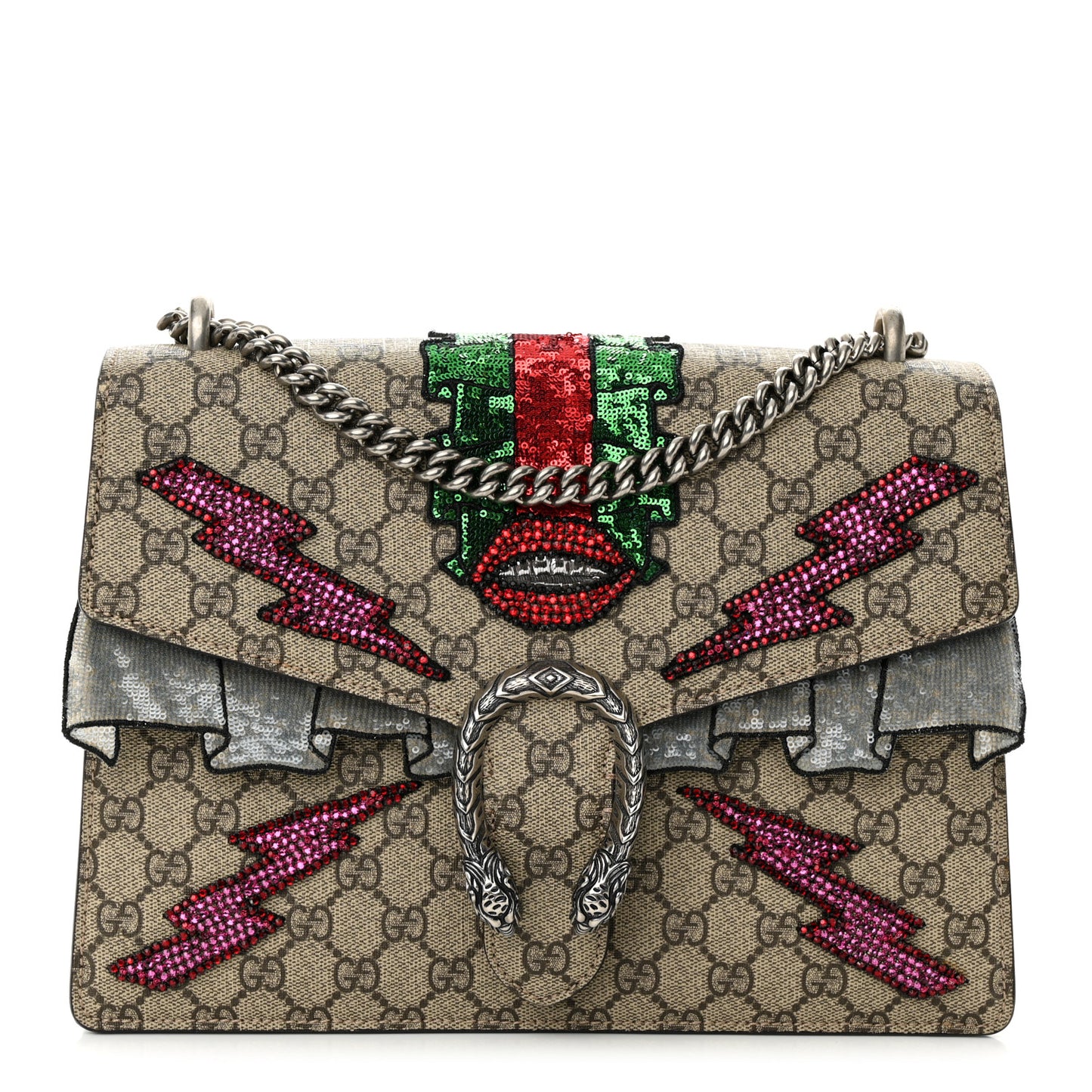 GG Supreme Monogram Lightning Embroidered Medium Dionysus Shoulder Bag Beige