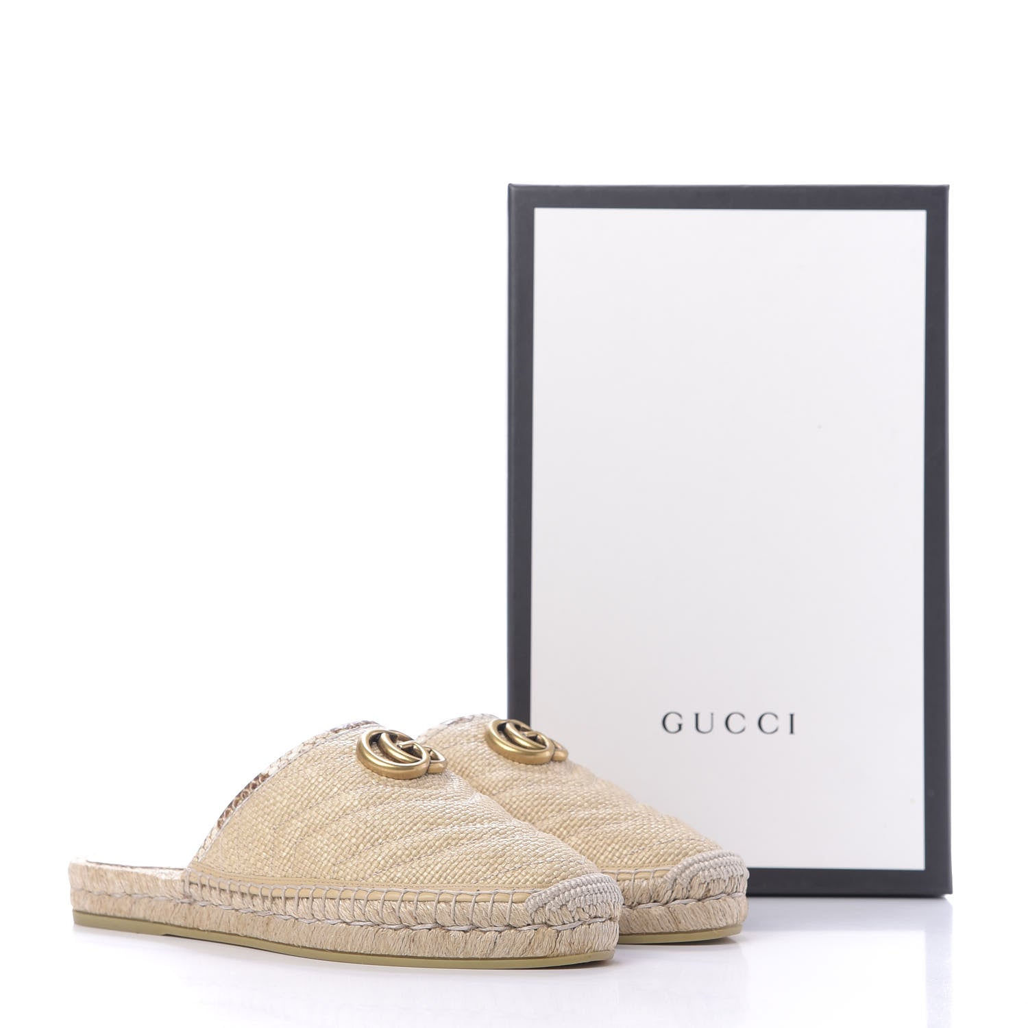 Gucci Straw Elaphe Matelasse GG Marmont Espadrille Slippers 39.5 Natural Cream Brown 12 of 12