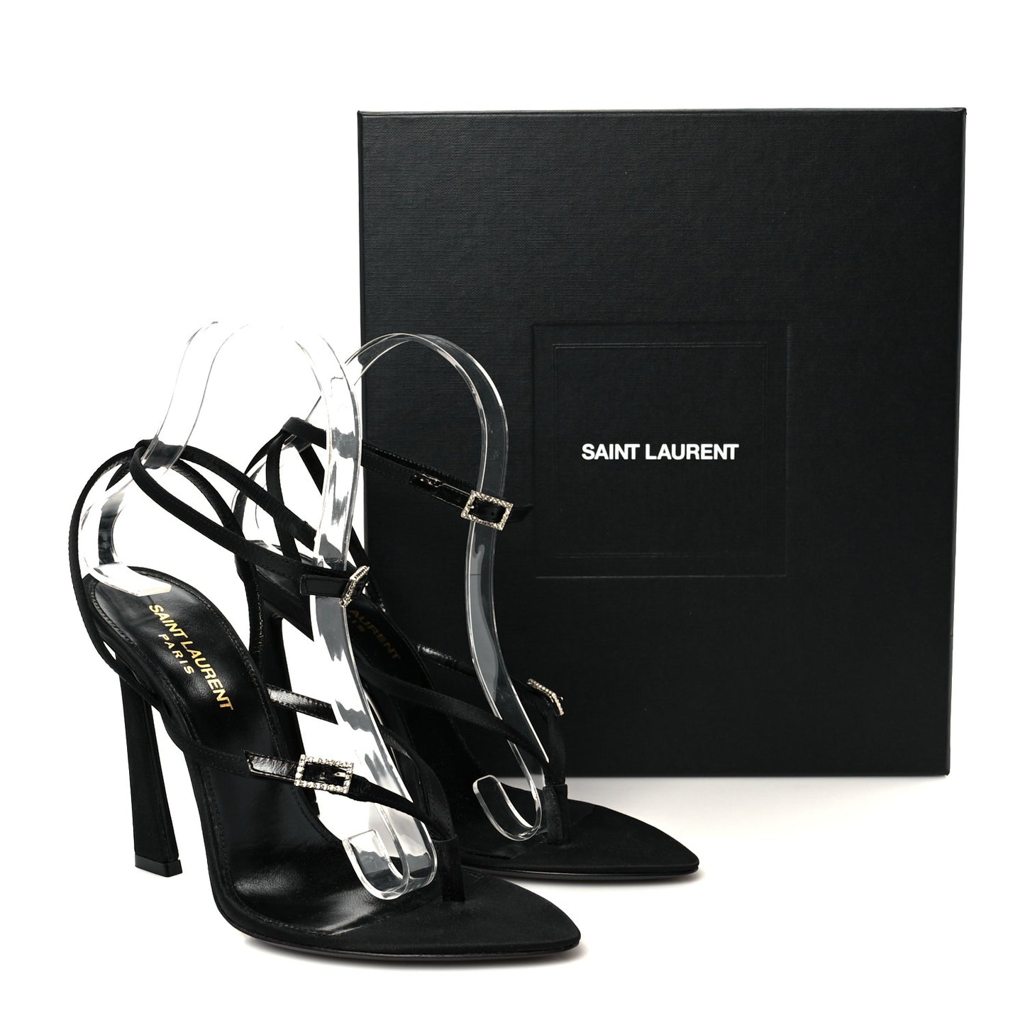Crepe Satin Crystal Nadja 105 Ankle Strap Sandals 37 Black