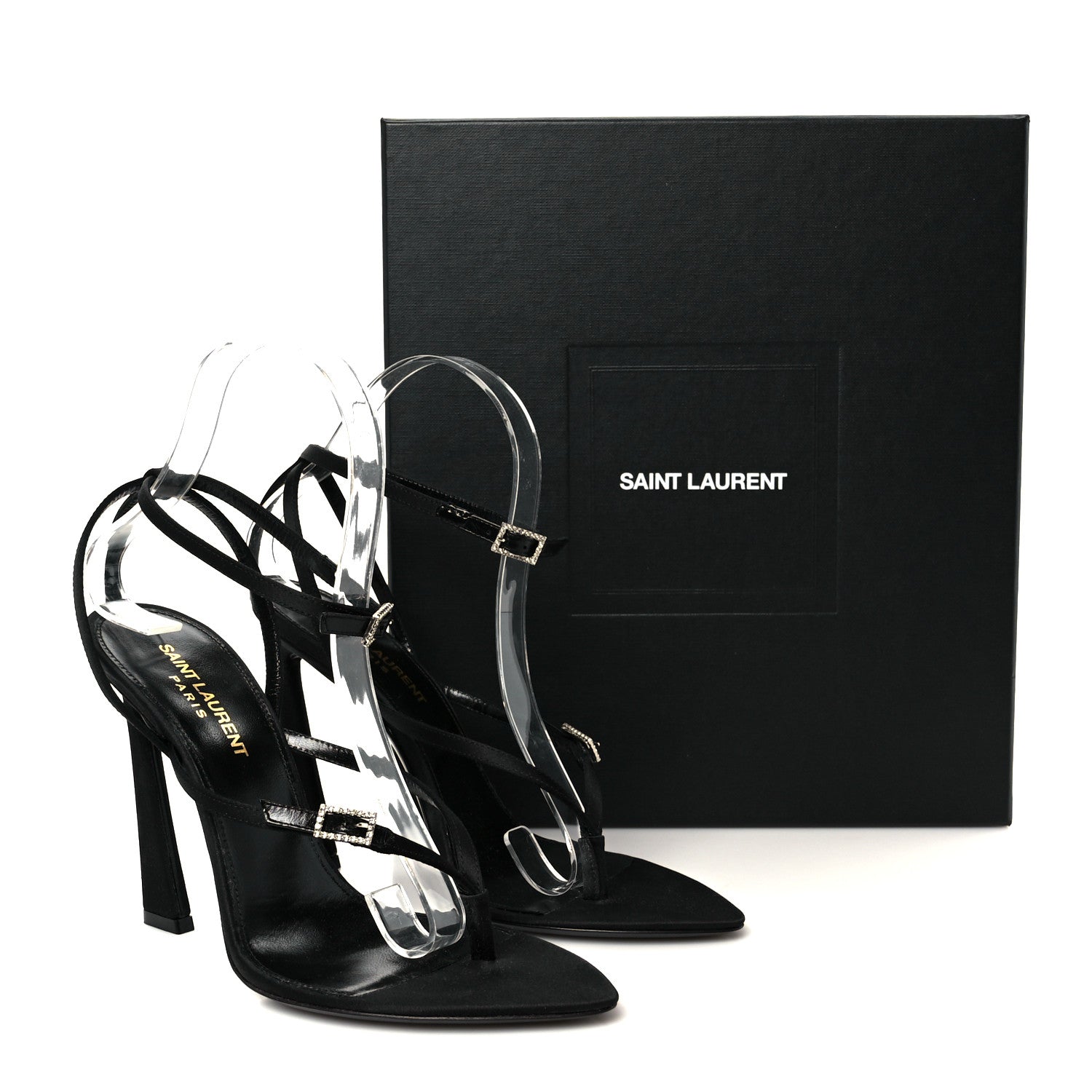 Saint Laurent Crepe Satin Crystal Nadja 105 Ankle Strap Sandals 37 Black 9 of 9